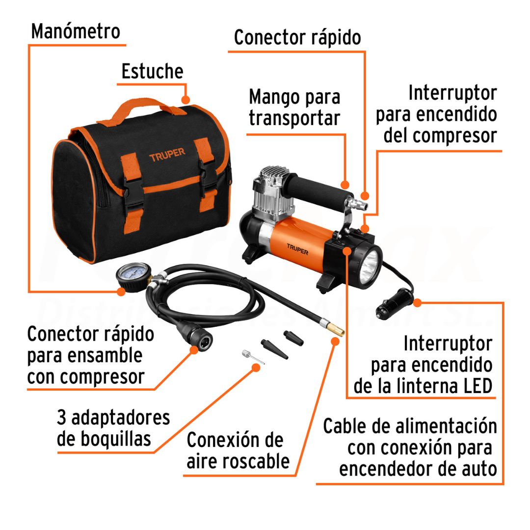 905 INFLADOR PARA AUTO PORTATIL 12V+LINTERNA