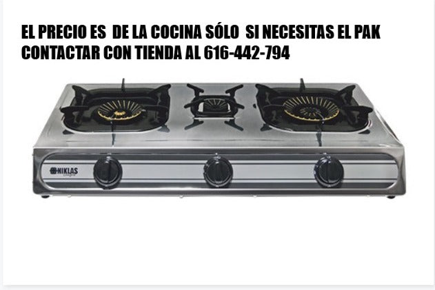 COCINA GAS 3 FUEGO ACERO INOX 03SRB