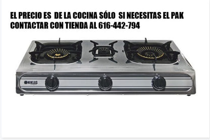 COCINA GAS 3 FUEGO ACERO INOX 03SRB