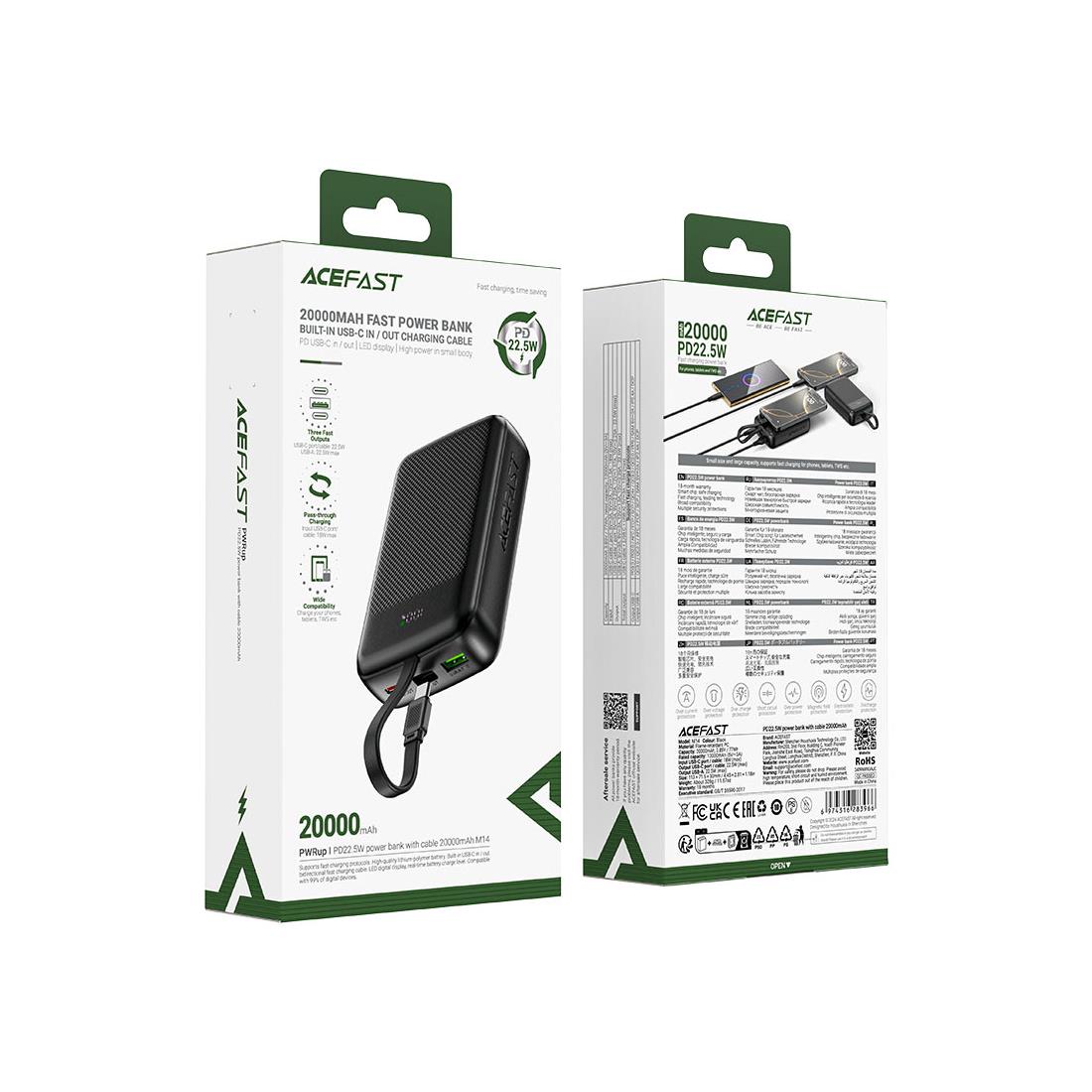 Acefast M14 PD20W PowerBank 20.000mAh 22.5W con Cable USB-C Integrado