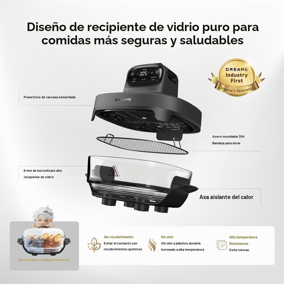 Dreame Tasti Freidora de Aire de Vidrio con 2.5L y 4.5 L 1500 W Gris