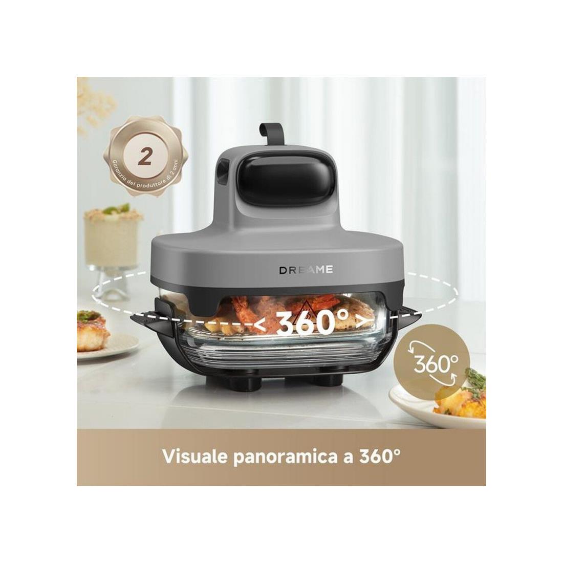 Dreame Tasti Freidora de Aire de Vidrio con 2.5L y 4.5 L 1500 W Gris