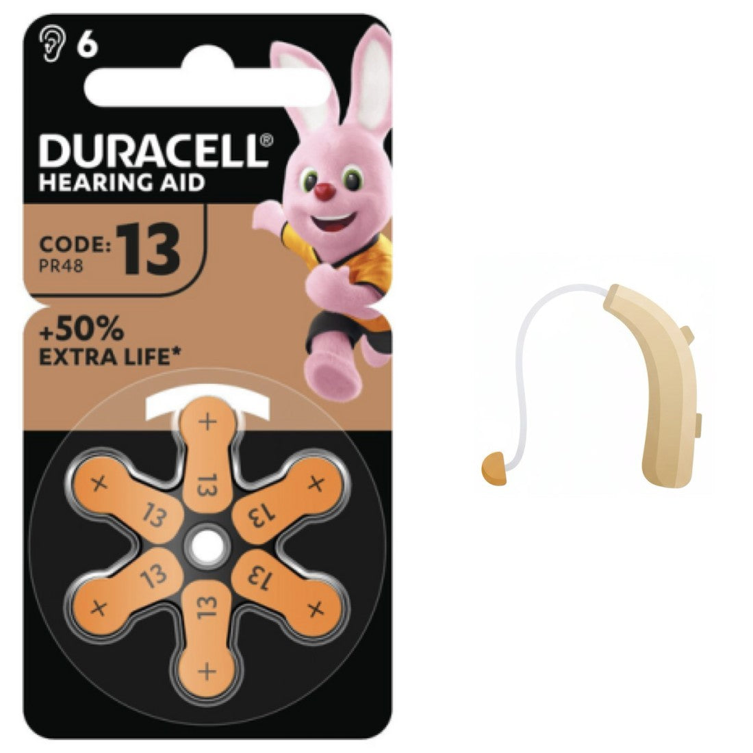 38009 Duracell DA-13 Pila Audífono PR48 6 PCS