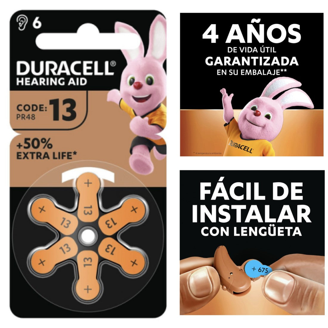38009 Duracell DA-13 Pila Audífono PR48 6 PCS