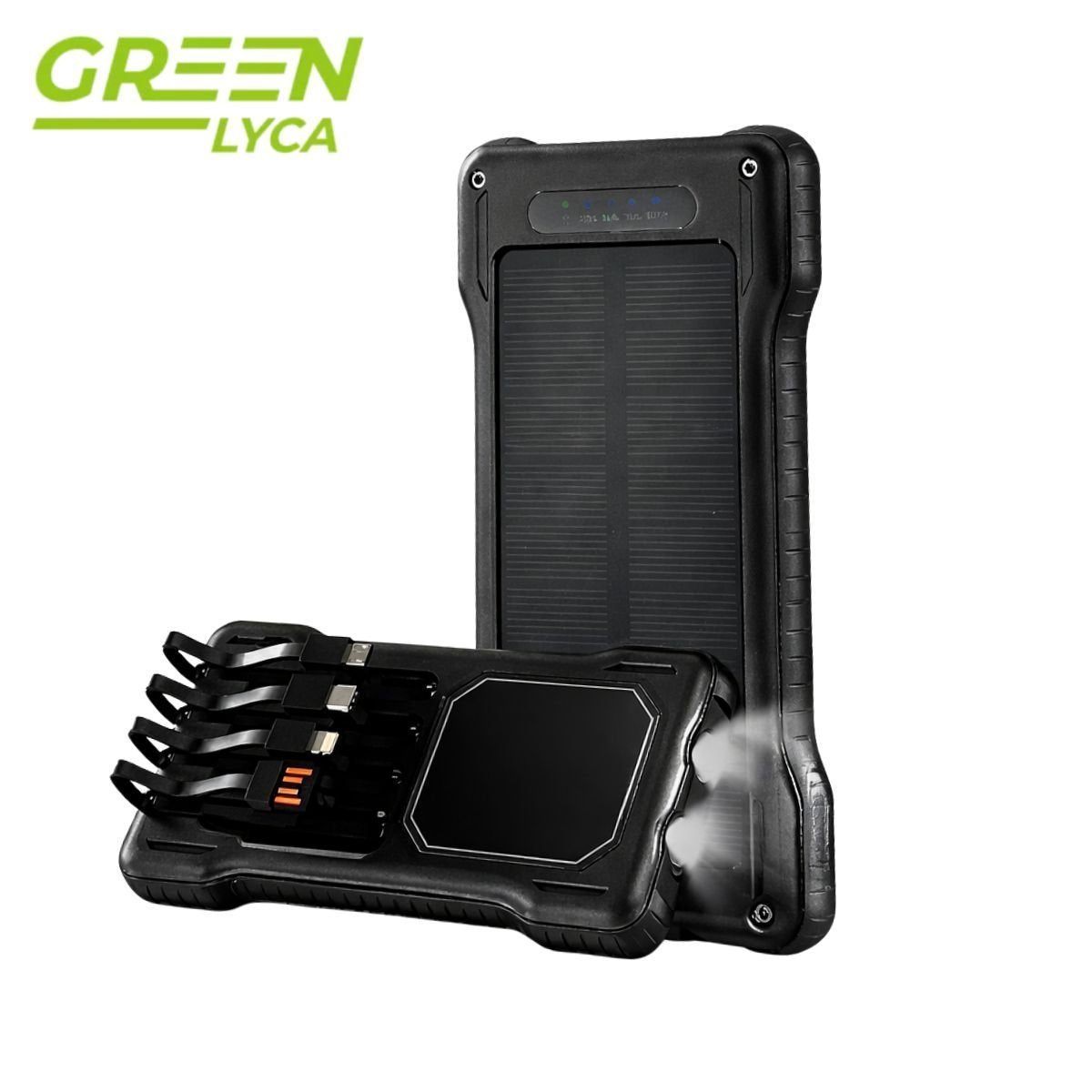 4291 Batería externa Green Lyca de 10000 mAh con carga solar y luz LED para camping GL70174