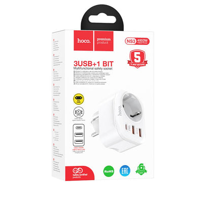 Hoco NS3 Enchufe 1 Toma + 2 USB 18W + 1 USB 20W