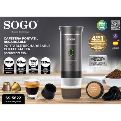 Cafetera portátil recargable SOGO 4 en 1 – Café donde quieras