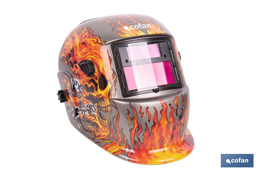 Casco de soldadura automático Fire Skull | Solar, oscurecimiento automático DIN 9-13 | Adecuado para soldudura